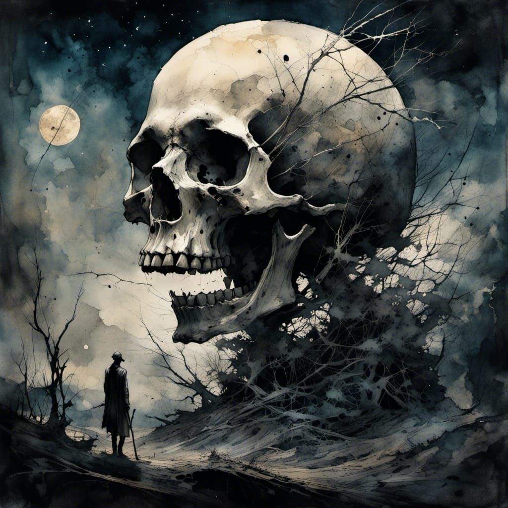 Giant Skull Skeleton Under Starry Sky
