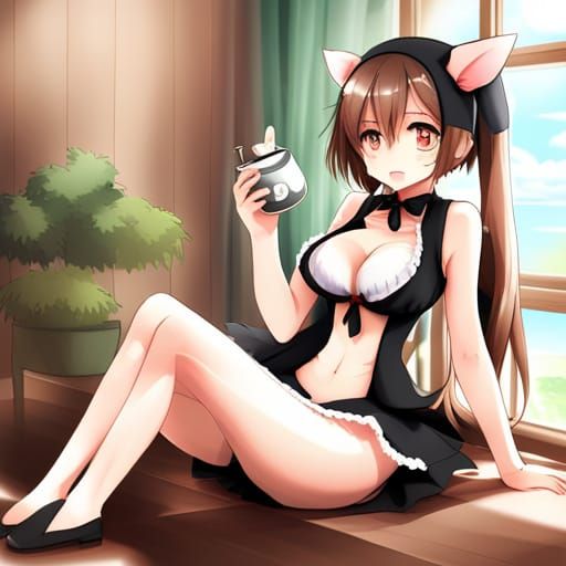 Anime Cat Girl Maid in Manga Style
