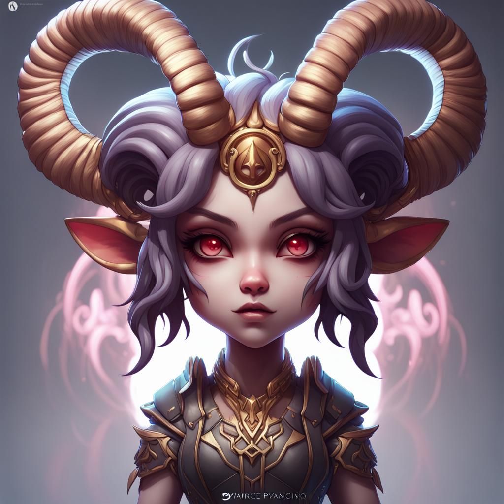 Detailed Chibi Ram Baphomet Portrait in Splash Art Style
