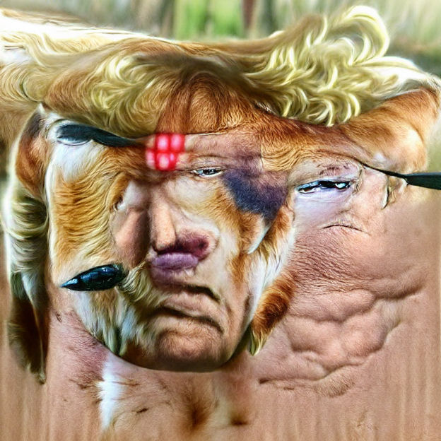 Surreal Fusion: Cow, Trump, and Rambo Hybrid