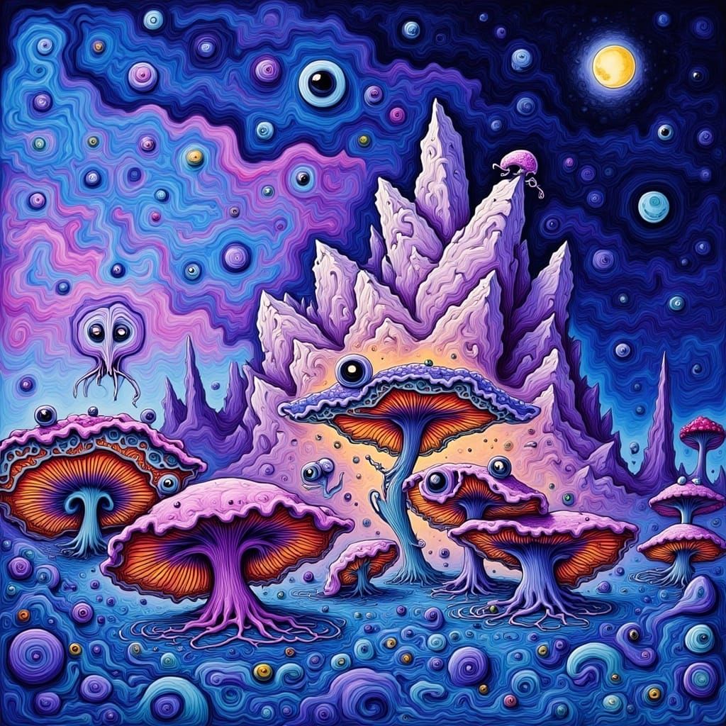 Surreal Moon Landscape with Dancing Aliens