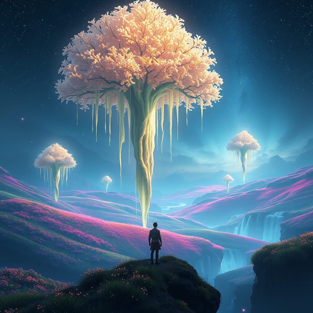 Surreal Landscape with Glowing Tree and Floating Islands in ...