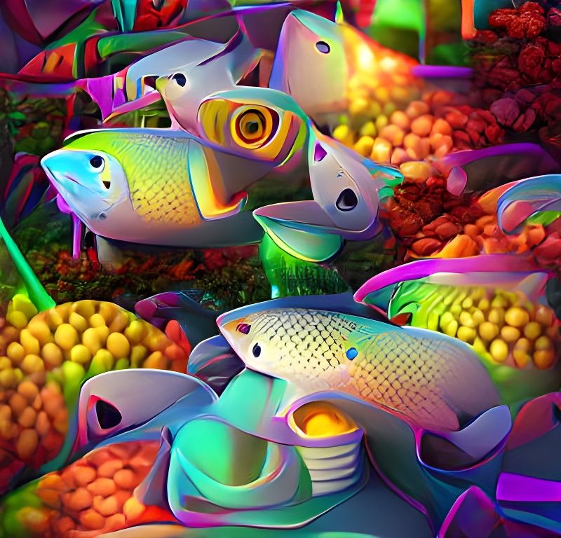 Vibrant Fish in Neon Holographic 3D