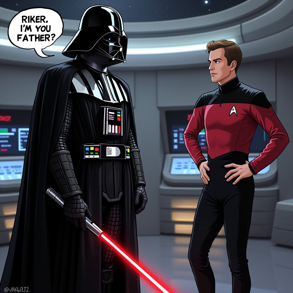 Darth Vader Confronts Riker in Sci-Fi Art