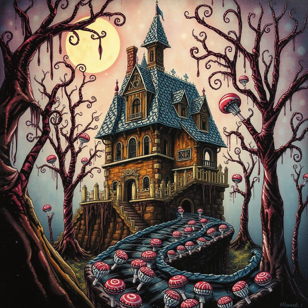 Gingerbread Castle in Twisted Candy Forest, Dark Fantasy Sty...
