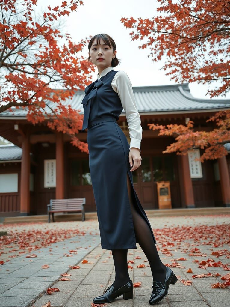 Autumn Shrine Maiden in Jumper Dress - Cinematic Photo