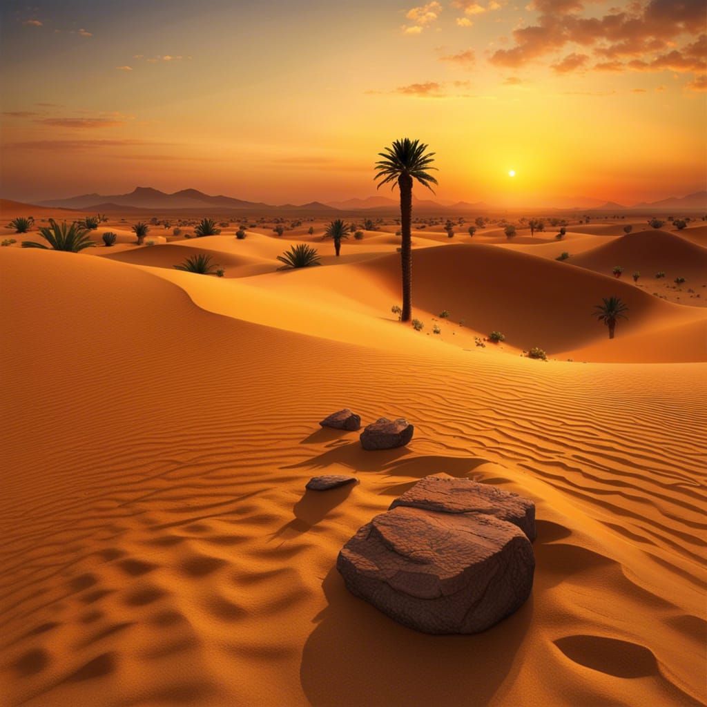 Desert Sunset: Fantastical Matte Painting in Deep Color