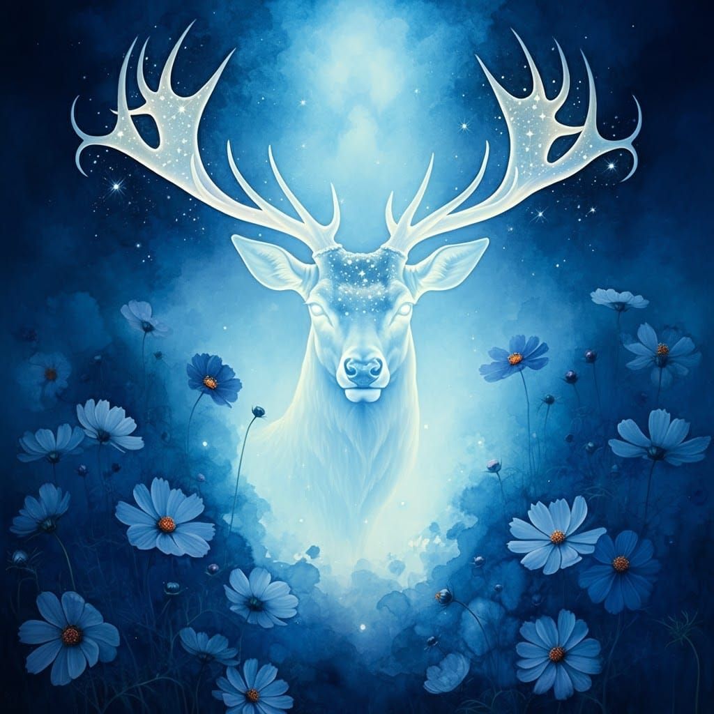 Baroque Watercolor Elk Rising from Cosmos