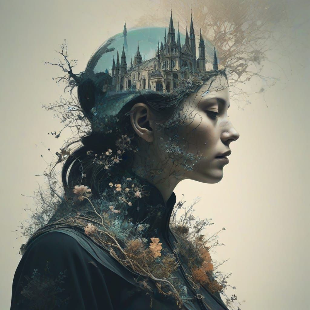 Vaporwave Spirit Merging with Fractured Cathedral