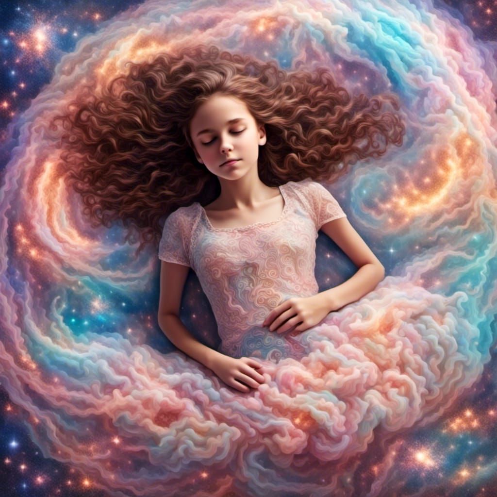 Cute Tween on Cotton Candy in Pastel Hyperrealism