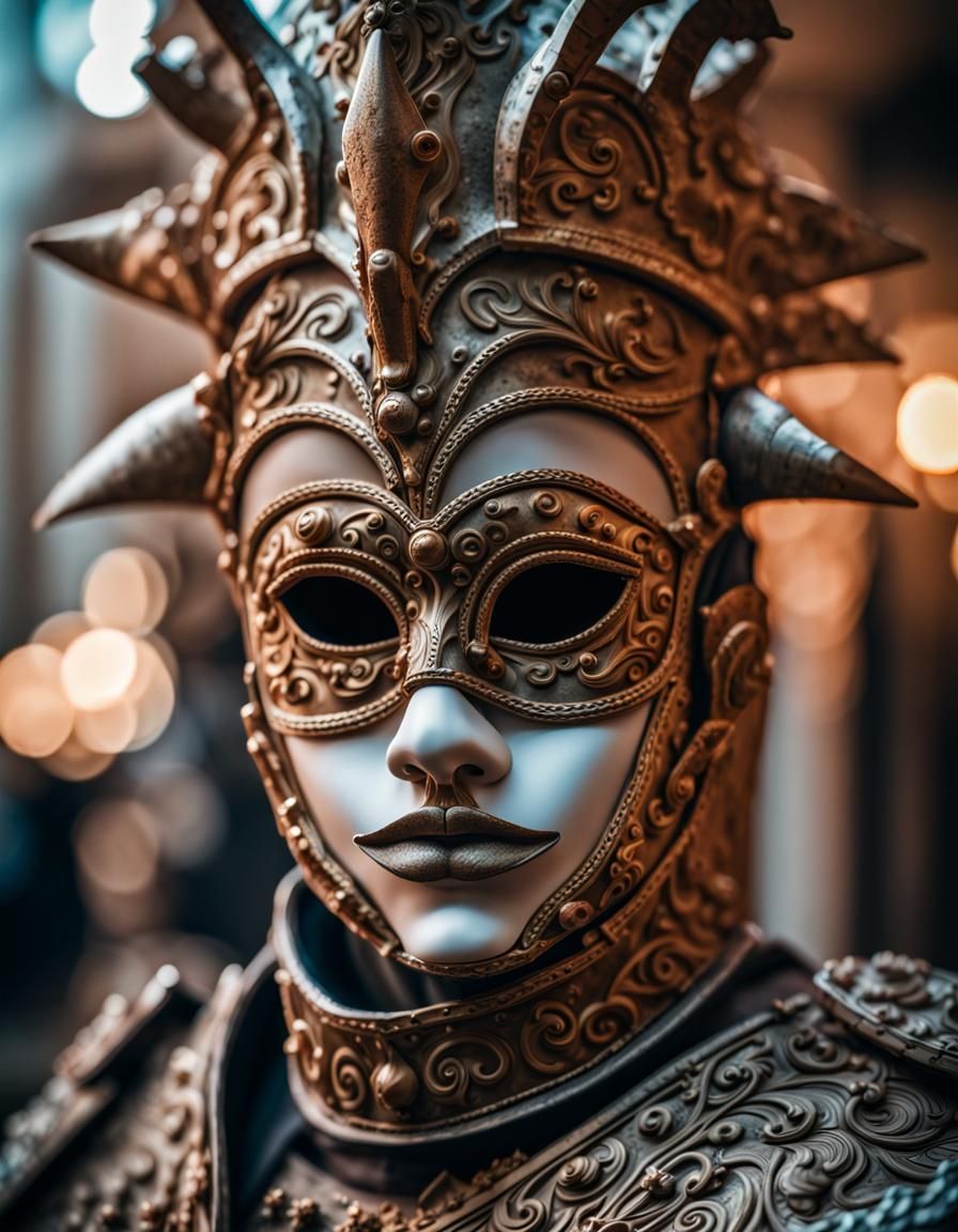 Ornate Clay Mask with Metal Barbs: Postmodern Photography