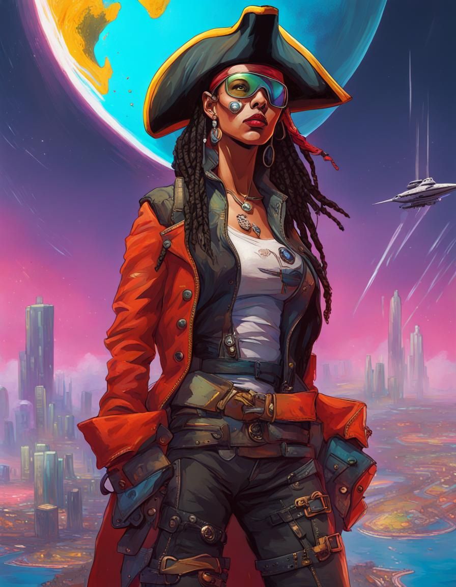 Elaine Marley Cyberpunk Pirate Portrait in Greg Rutkowski St...