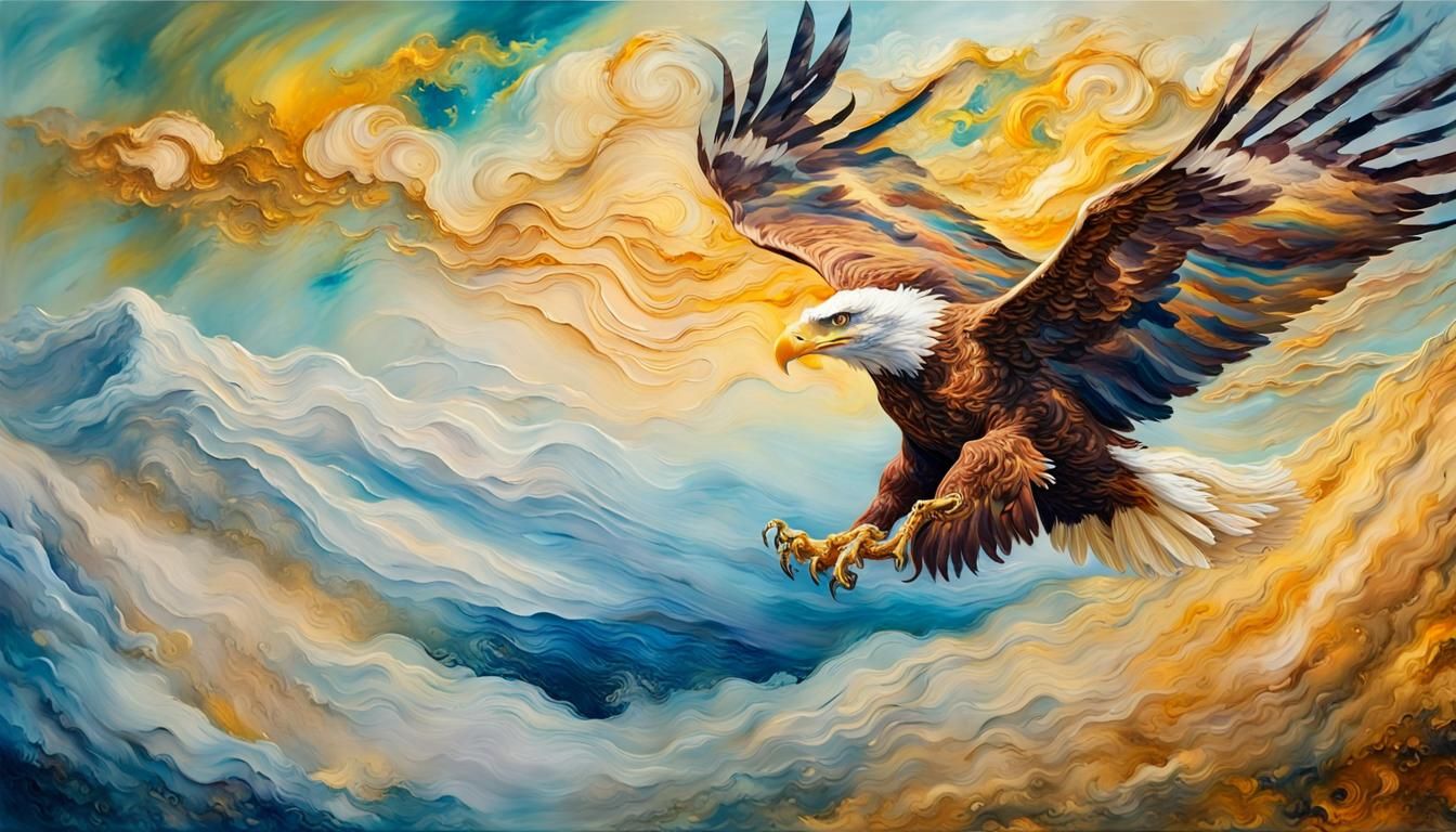 Eagle Soaring: Impressionist Landscape in Golden Light