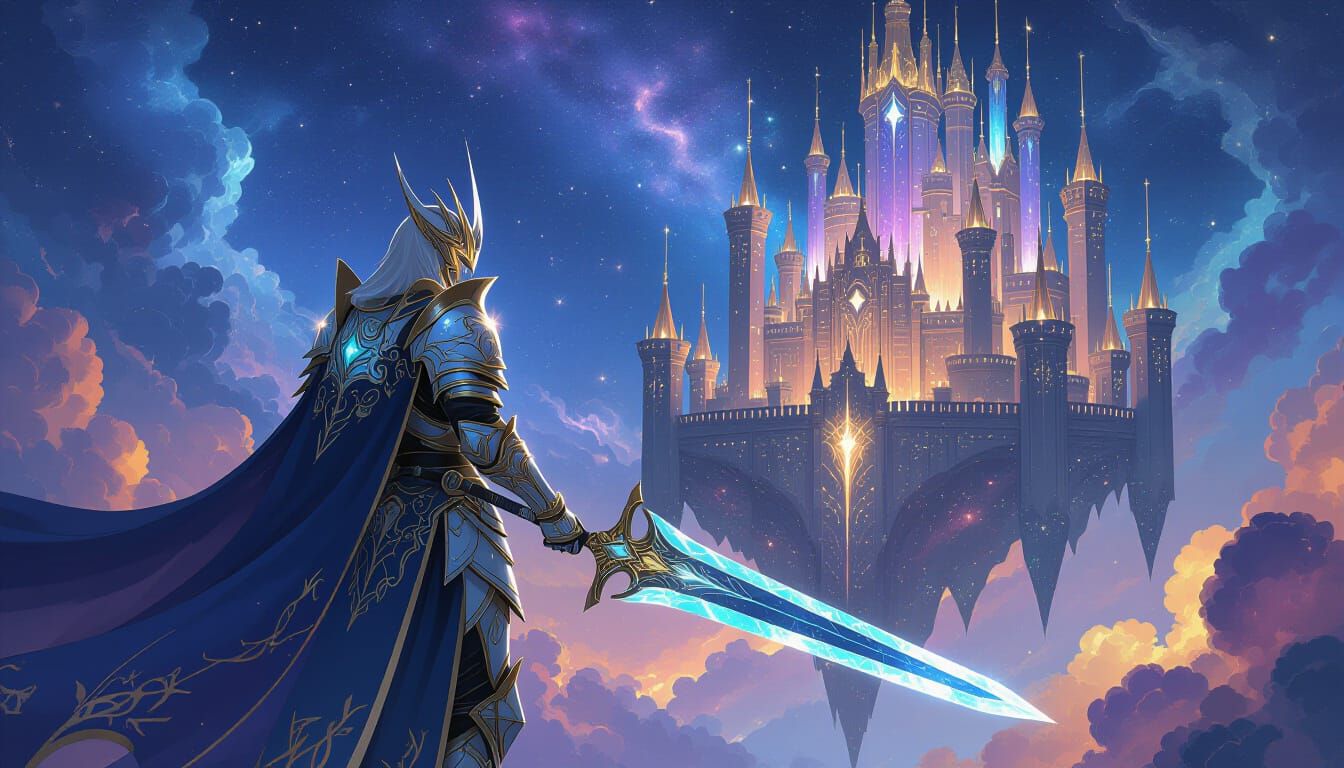 Celestial Knight Guarding a Cosmic Kingdom in Digital Art