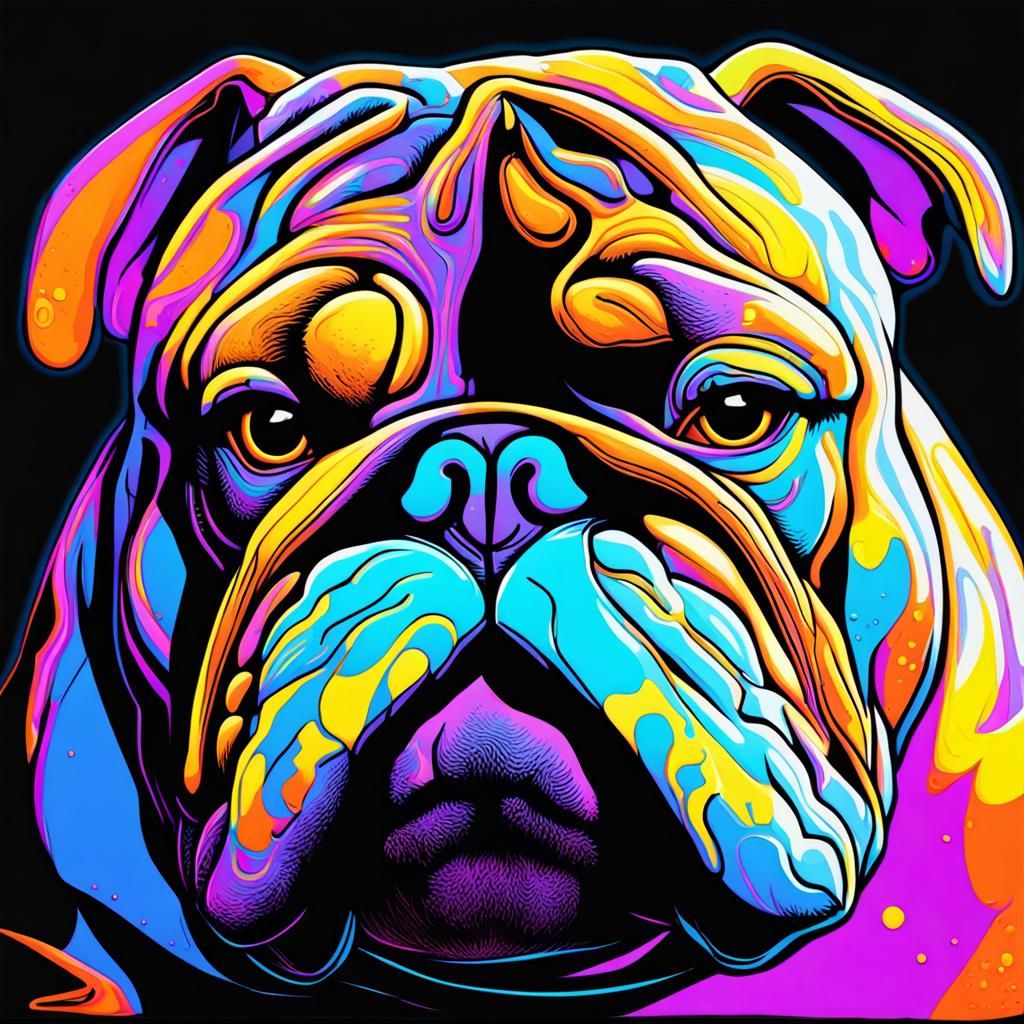 Blacklight Art: A Vibrant Bulldog Portrait