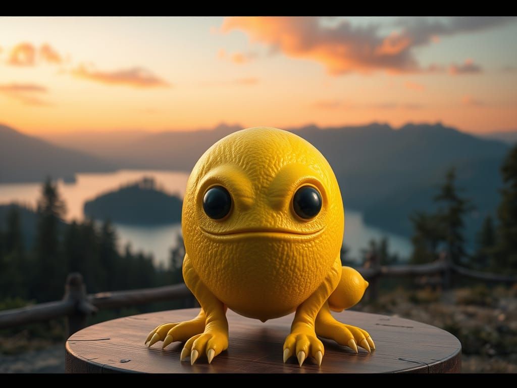 Surrealistic Lemon Monster Sculpture in Hyper-Realistic Deta...