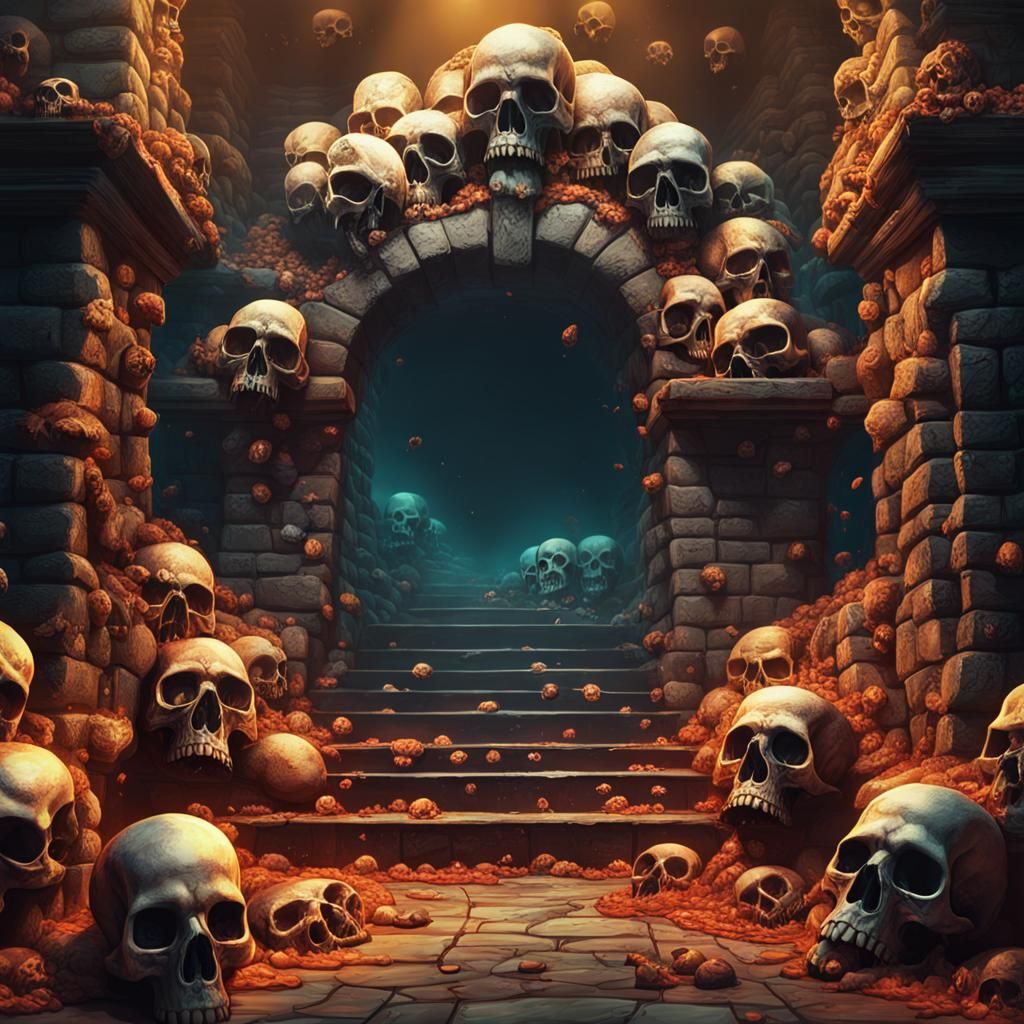 Hyperrealistic Skull Dungeon Entrance Concept Art