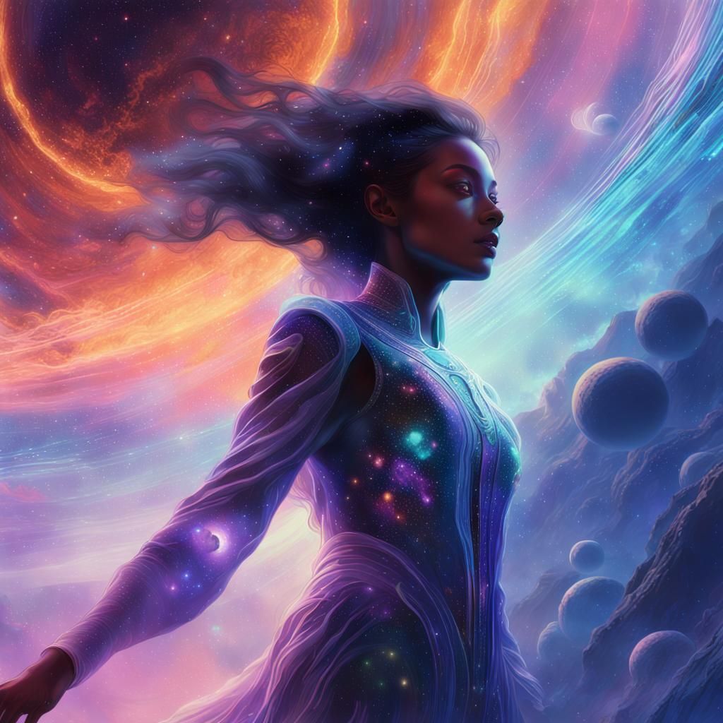 Ethereal Space Goddess in Nebula, Digital Matte Painting