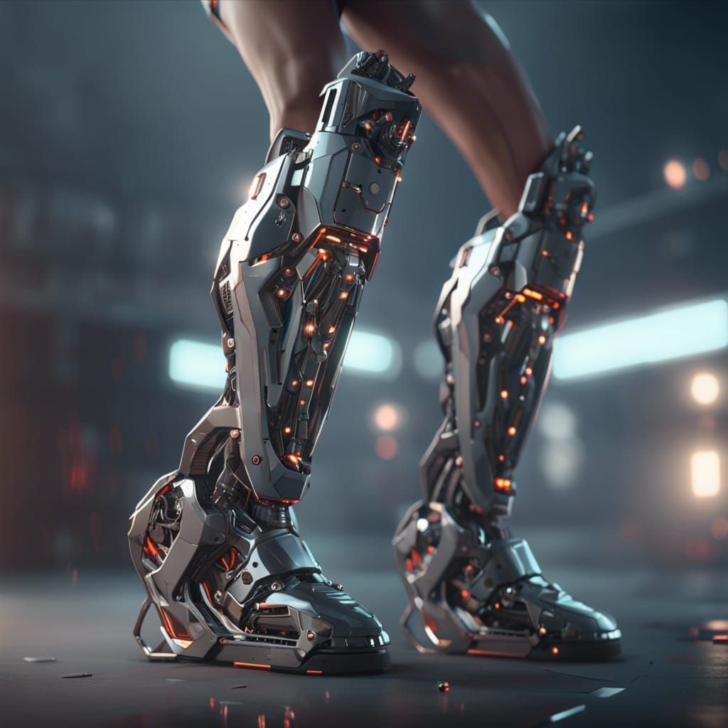 Futuristic Woman with Intricate Mechanical Leg