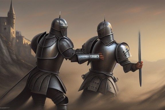 Armored Knights Battle in Hyperdetailed Photorealism
