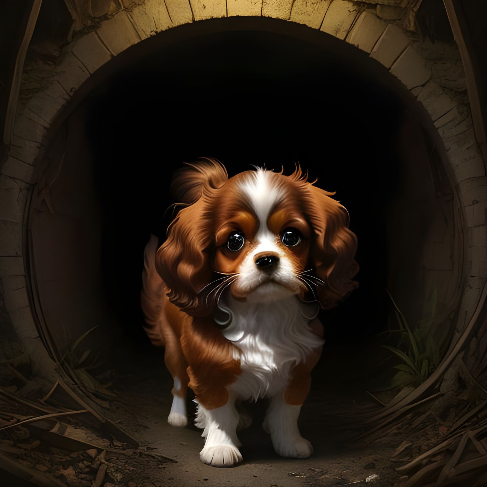 Playful Spaniel Explores Dystopian Underground City
