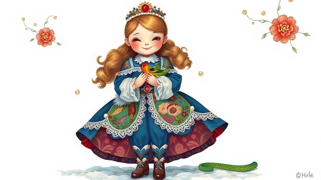 Russian Girl with Bullfinch: A Vibrant Folk Tale
