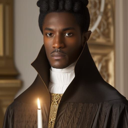 Black Vampire in Rococo Clothing by Candlelight