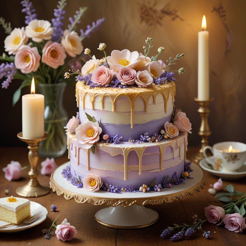 Ethereal Watercolor Cake in Golden Hour Light