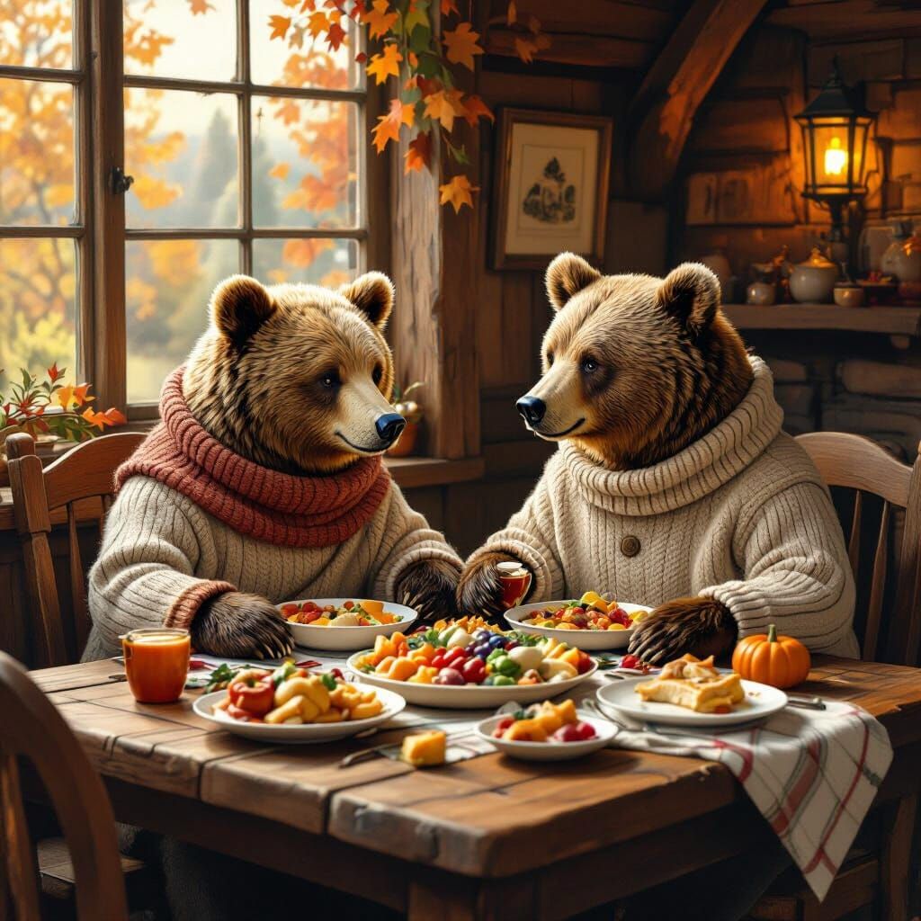 Bears' Autumn Date Night in Beatrix Potter Style