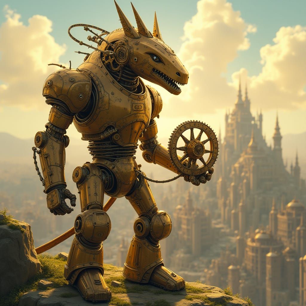 Steampunk Ne Zha Automaton Overlooking Clockwork City