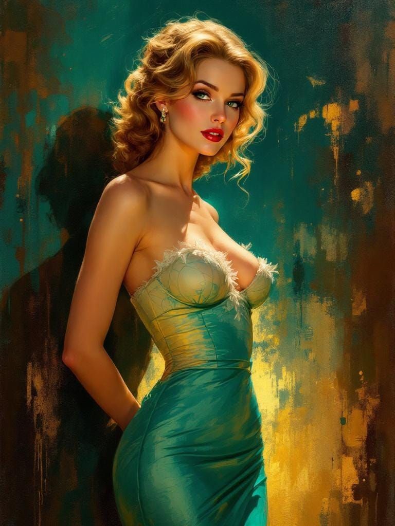 1950s Pin-Up Girl in Impressionist Style