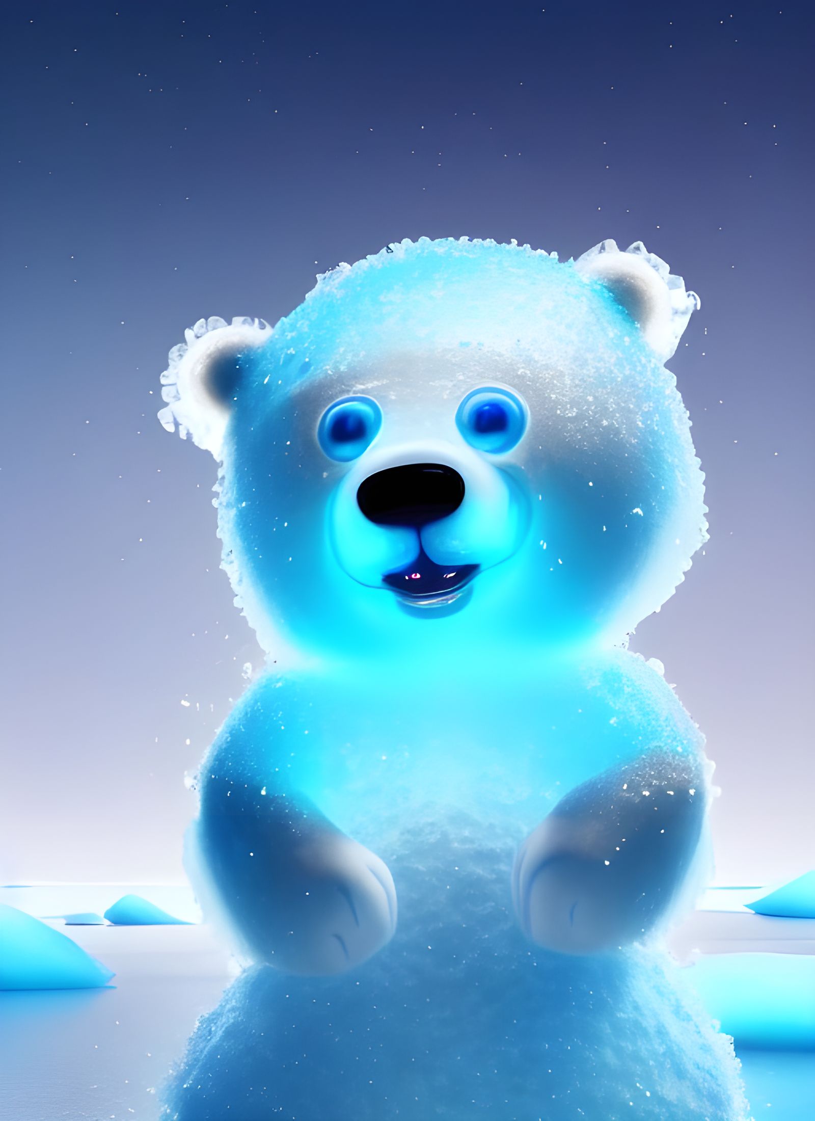 Cute Polar Bear on Ice Cream Berg in Pixar Style