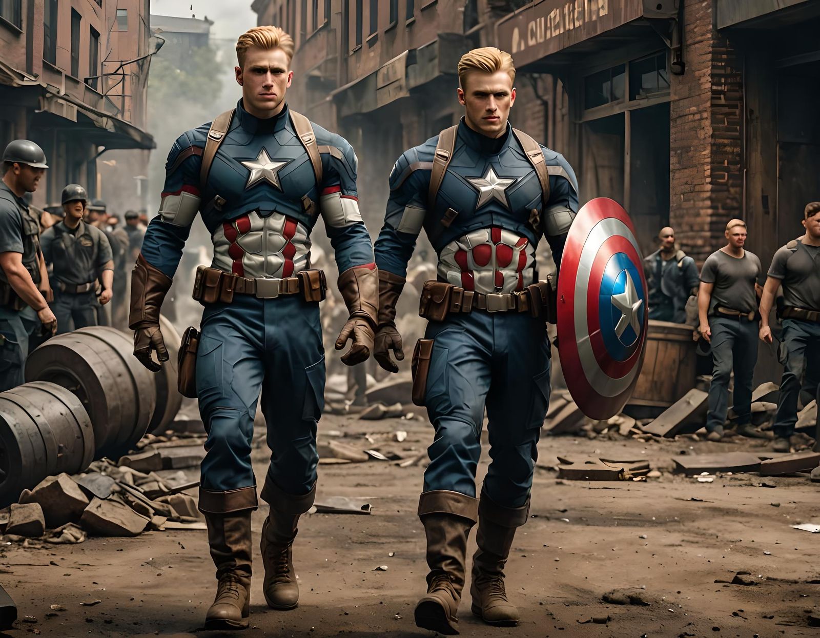 Captain America in Iconic Uniform, Detailed Matte Painting