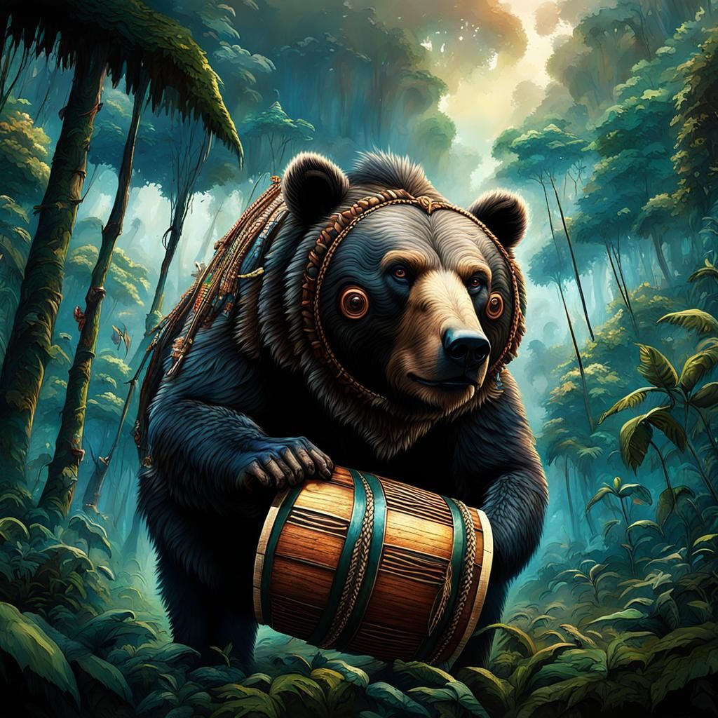 Anthropomorphic Bear Shaman in Amazon Rainforest