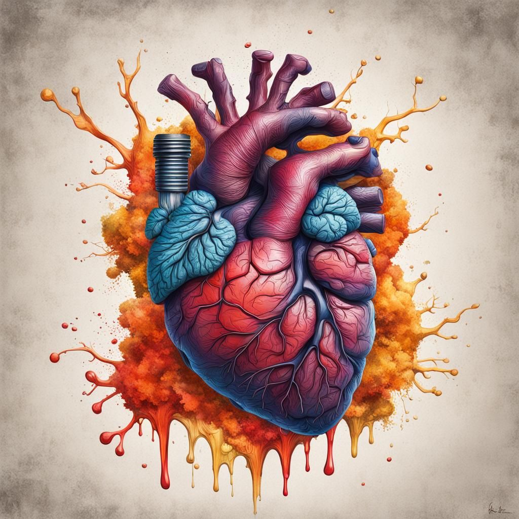 Anatomical Heart in Vivid Inks