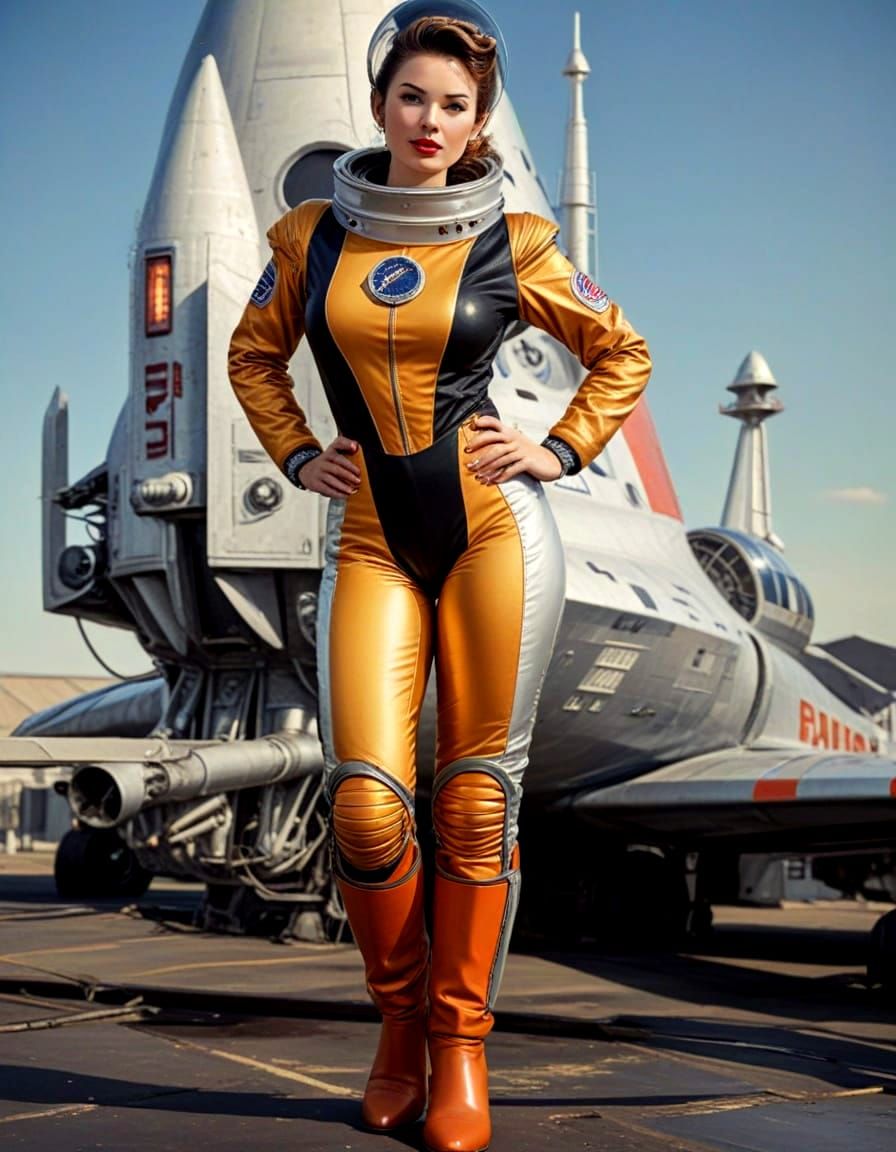 Retro-SciFi Pinup Woman in Spacesuit Oil Portrait
