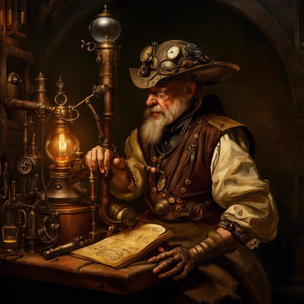 Steampunk Alchemist in Baroque Style