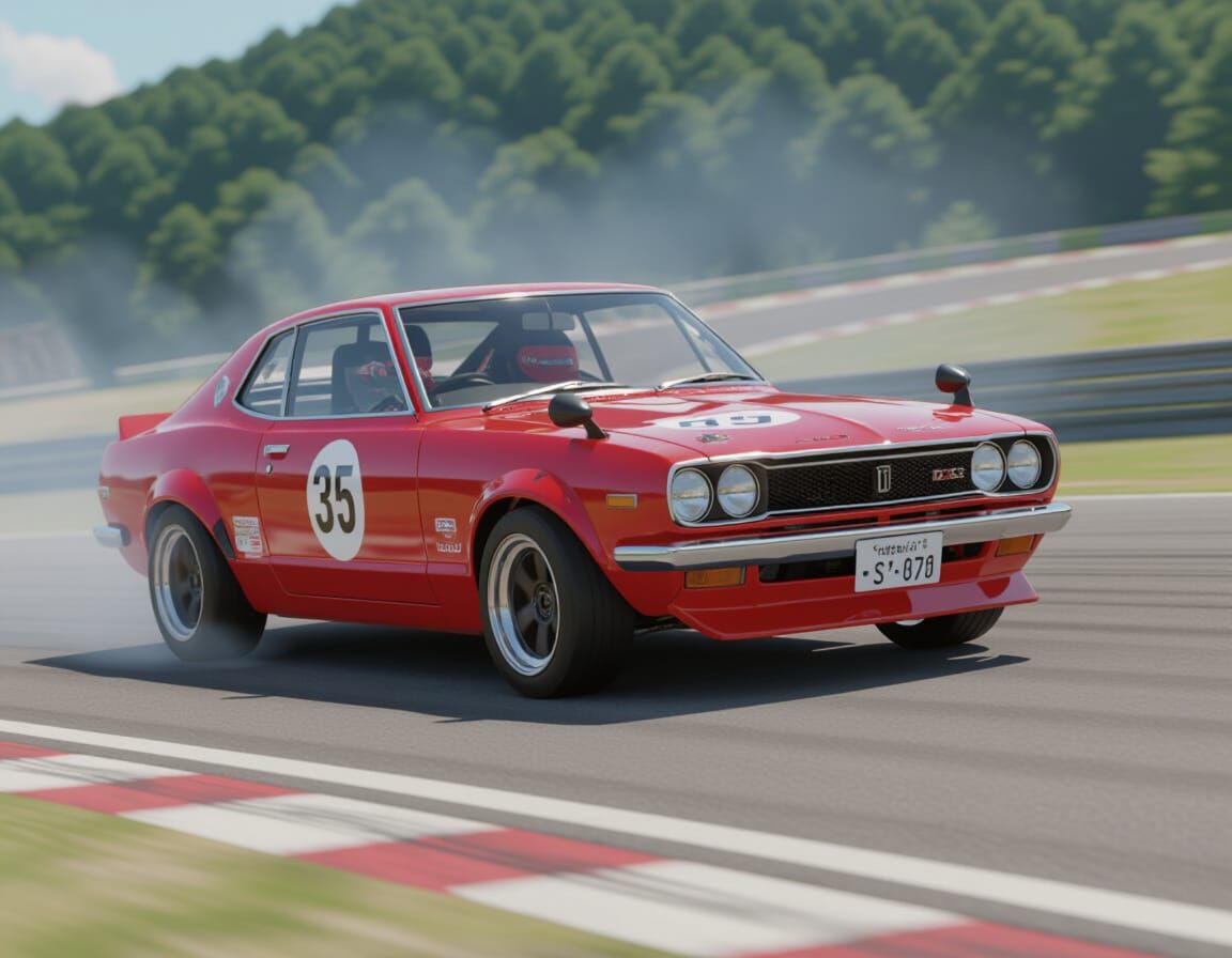 Red 1970 Toyota GT-R JDM Drifting