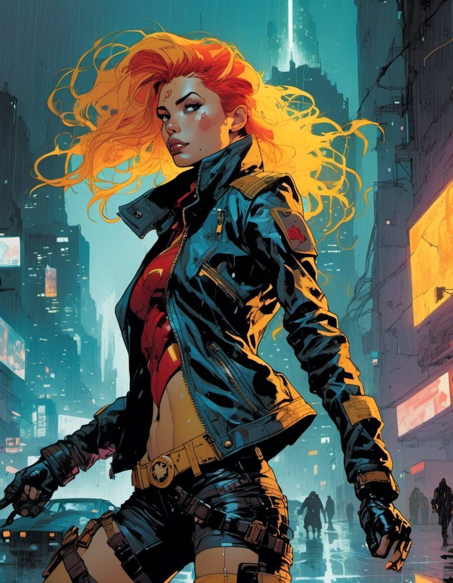 Cyberpunk Cybergoth Sunset Shimmer in Sci-fi City