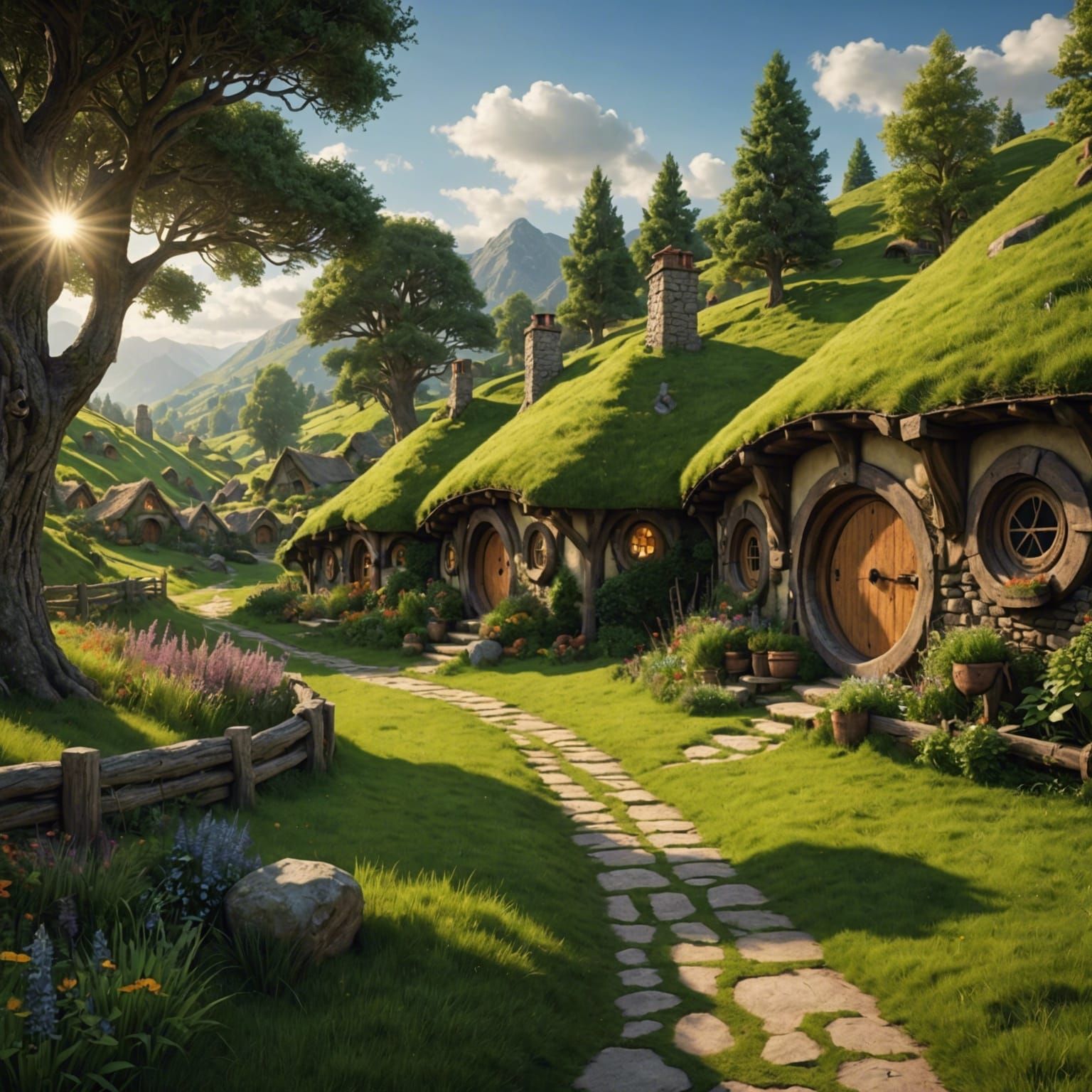 Picturesque Hobbit Shire Lane with Magical Lighting