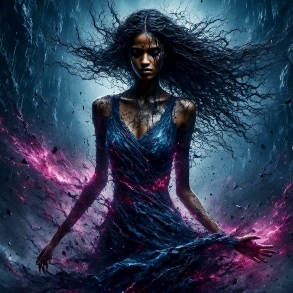 Ethereal Figure in Mists with Electrical Sparks