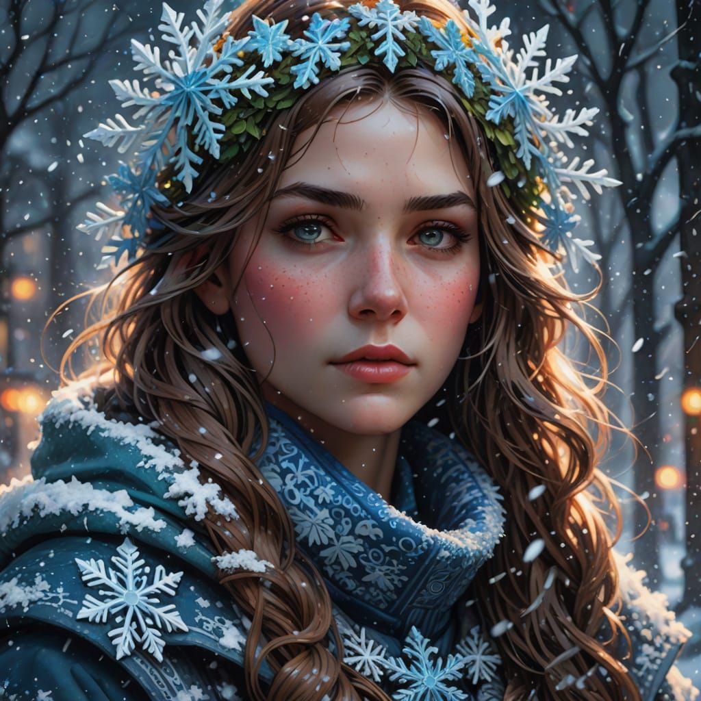 Detailed Snowflake Concept Art with Vibrant Color