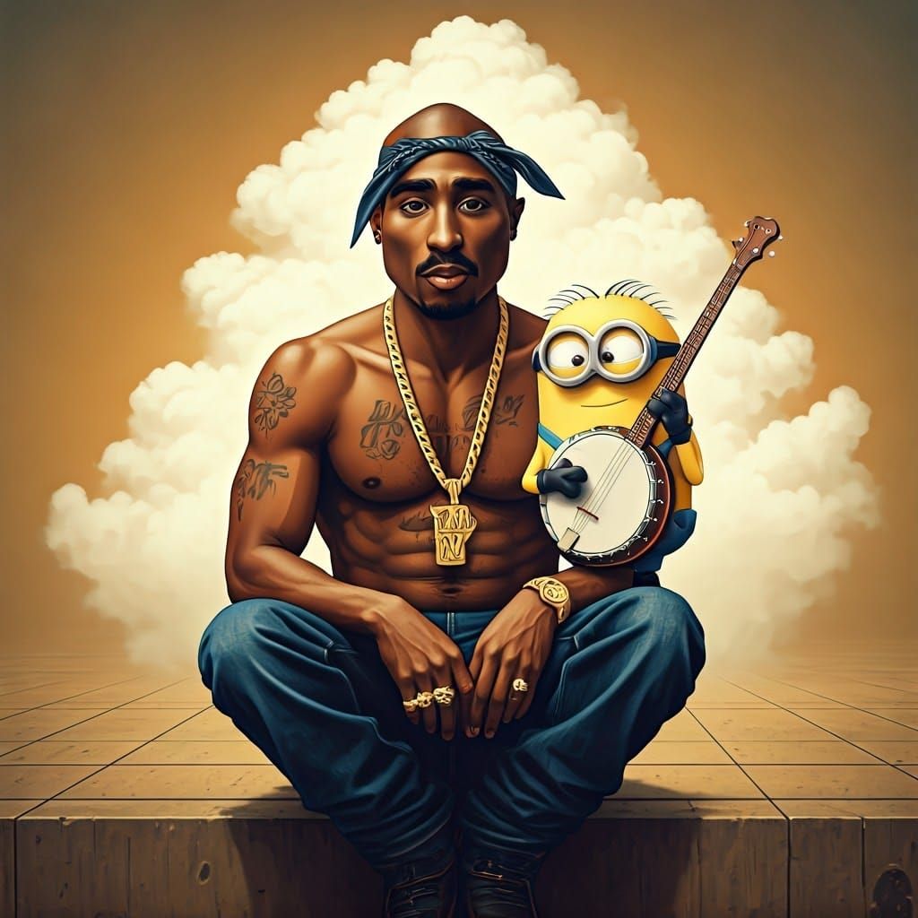Tupac and Minion in Urban Neo-Expressionist Style