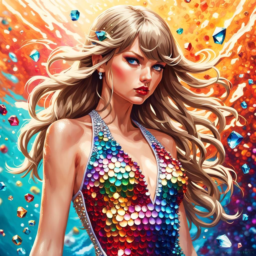 Taylor Swift in Bejeweled Swimsuit: Hyperrealistic Splash Ar...