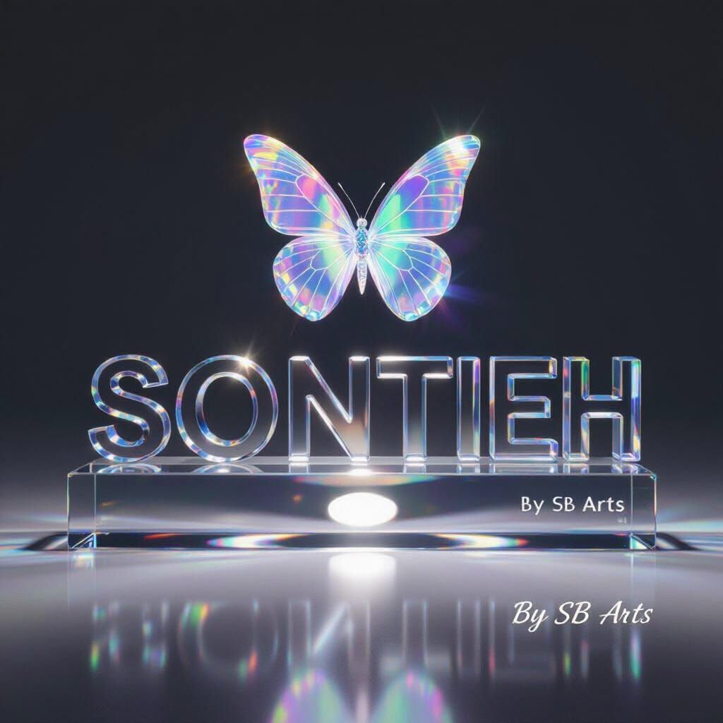 Iridescent Butterfly Over Crystal Name in 3D