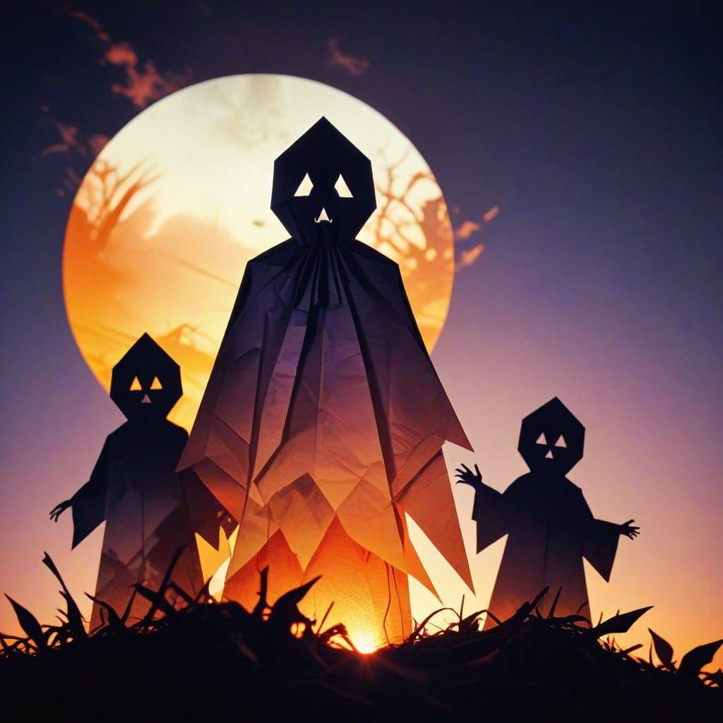 Vibrant Halloween Trick-or-Treaters in Spooky Solarized Phot...