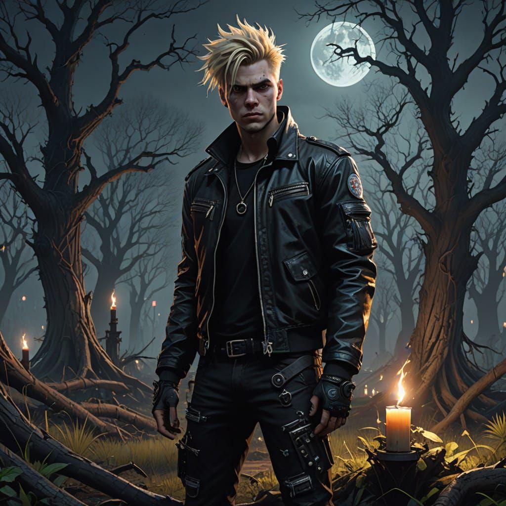 Goth Rebel Under Midnight Moonlight