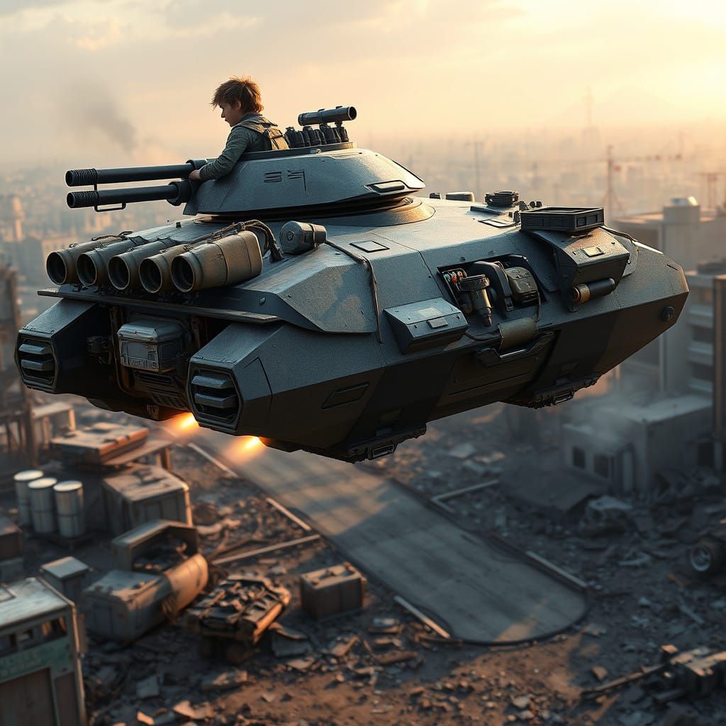 Futuristic Hover Tank in Gray and Tan Camouflage