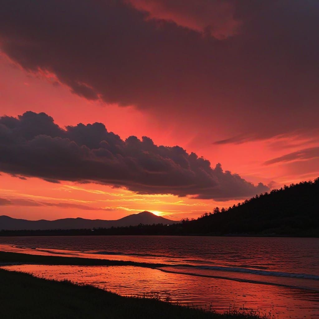 Dramatic Red Sunset Digital Image