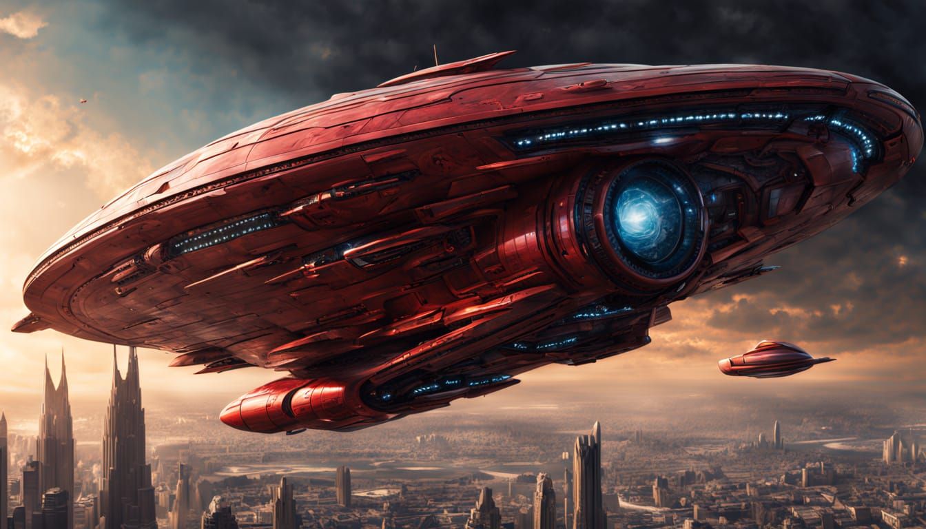 Glowing Obsidian Starship in Hyper-Realistic Oil Painting St...